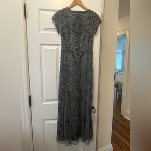 Elegant steel grey Beaded Evening Gown